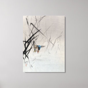 Watanabe Seitei Bird Catching Fish Among Reeds Canvas Print