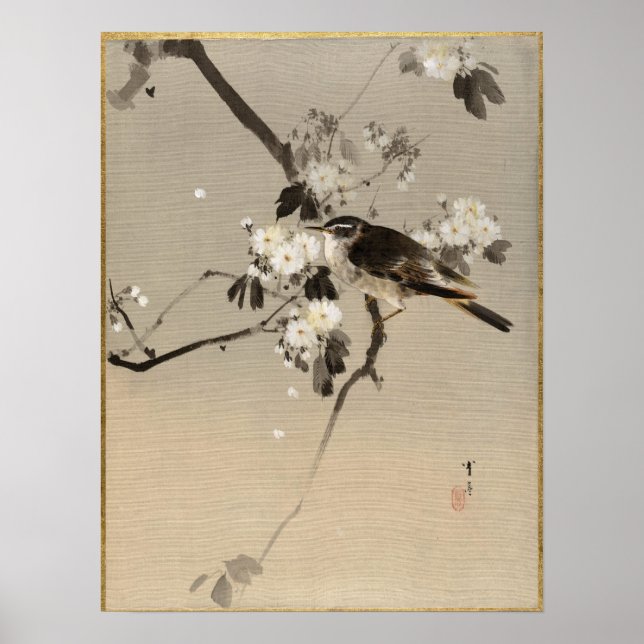 Watanabe Seitei Bird on a Flowering Branch Poster (Front)