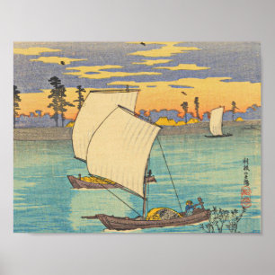 Watanabe Shotei-Sunset Glow at Tone River Poster