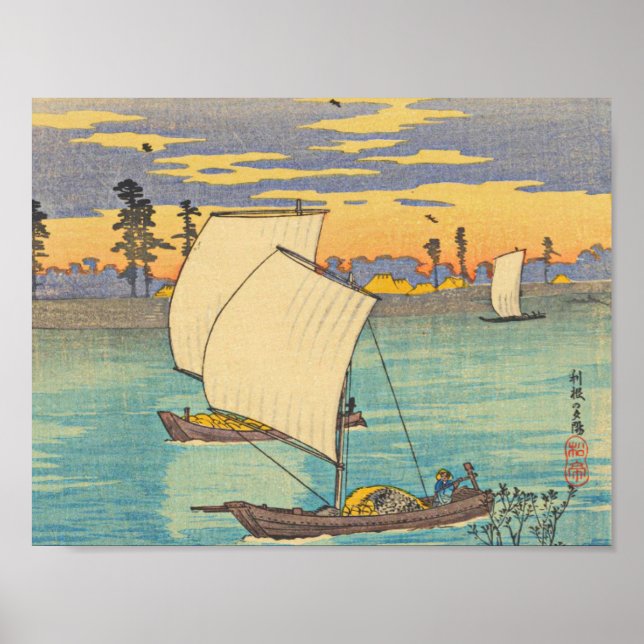 Watanabe Shotei-Sunset Glow at Tone River Poster (Front)