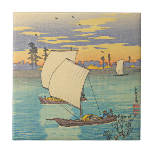 Watanabe Shotei-Sunset Glow at Tone River Tile