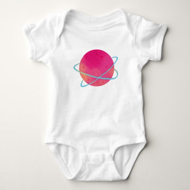 Watarcolour Pink Planet Baby Bodysuit (Front)