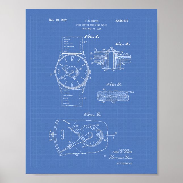 Watch 1966 Patent Art - Blueprint Poster (Front)