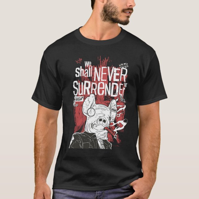Watch Dogs Legion Pig Mask We Shall Never Surrende T-Shirt (Front)