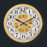 Watch face gold silver roman modern numeral deco large clock<br><div class="desc">A vintage Art Deco illustration featuring white circles edged with black around which faux black etched doodles appear are framed by a golden background and a faux gold inner circle that has Roman numerals on it</div>