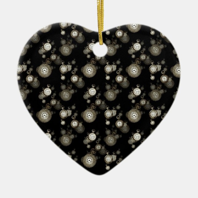 Watch faces print - steampunk patterned accessory ceramic tree decoration (Front)