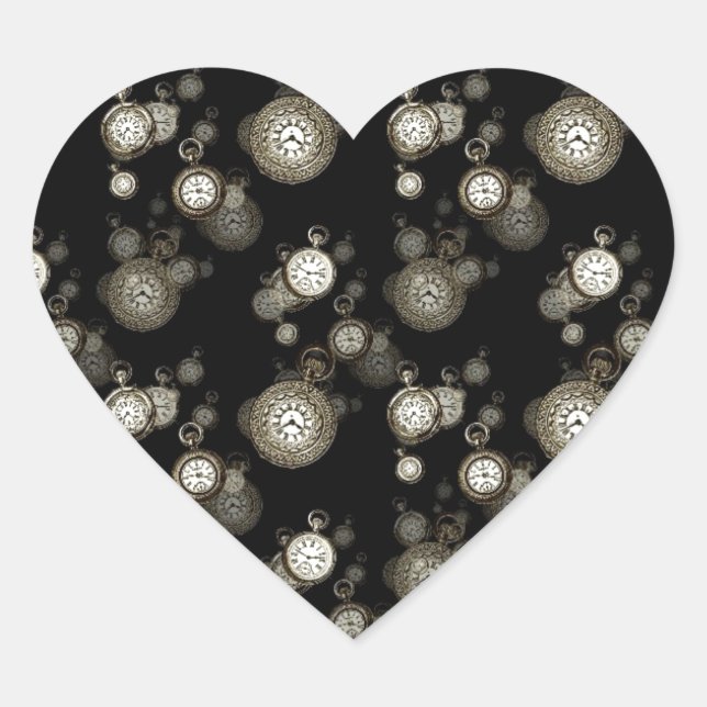 Watch faces print - steampunk patterned accessory heart sticker (Front)