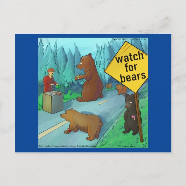 Watch For Bears Funny Rick London  Postcard (Front)
