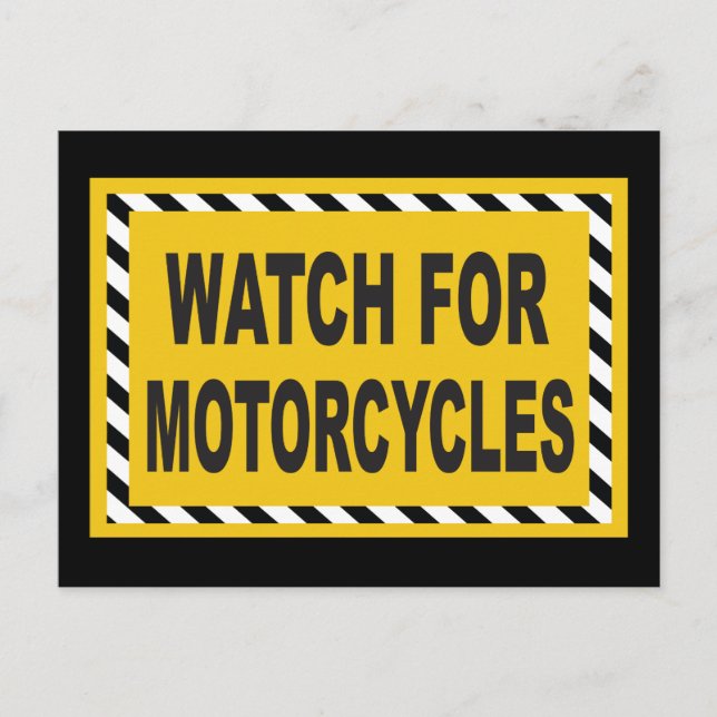 Watch for motorcycles caution sign postcard (Front)
