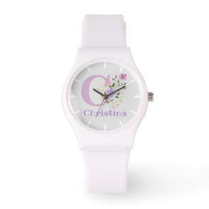 Watch in a Floral Design with Name & Initial