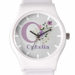 Watch in a Floral Design with Name & Initial