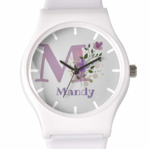 Watch in a Floral Design with Name & Initial