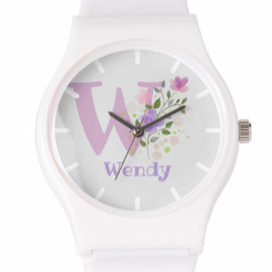 Watch in a Floral Design with Name & Initial