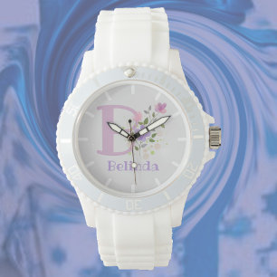 Watch in a Floral Design with Name & Initial