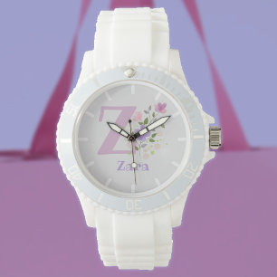 Watch in a Floral Design with Name & Initial