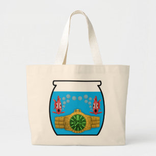 Watch in fish bowl large tote bag