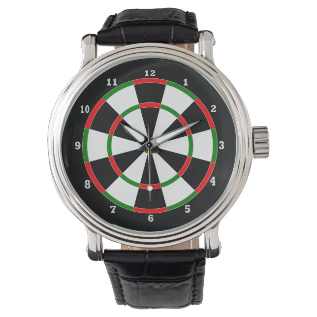 Watch - Leather Strap - Dartboard Design (Front)