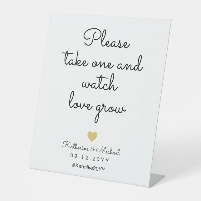 Watch Love Grow Elegant Plants Wedding Favour Sign (Front)