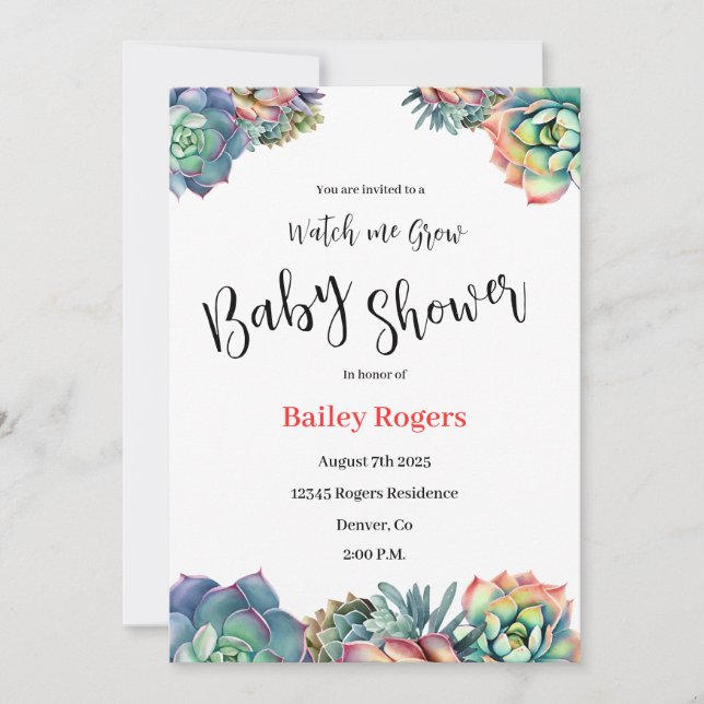 “Watch Me Grow” Baby Shower Invitation  (Front)