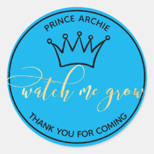 Watch Me Grow Blue and Gold Royal Classic Round Sticker