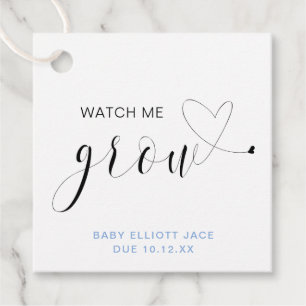 Watch Me Grow Cute Blue Boy Baby Shower Favour Tags