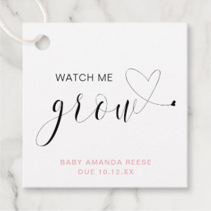 Watch Me Grow Cute Pink Girl Baby Shower Favour Tags