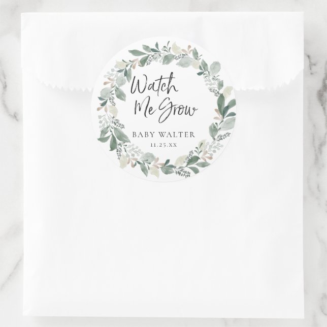 Watch Me Grow | Eucalyptus Baby Shower Favour  Classic Round Sticker (Bag)