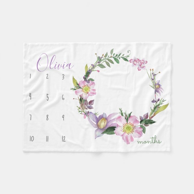 Watch me grow - Flower Photo prop watercolor Fleece Blanket (Front (Horizontal))