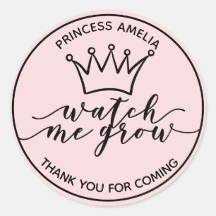 Watch Me Grow Pink and Black Royal Favour Classic Round Sticker