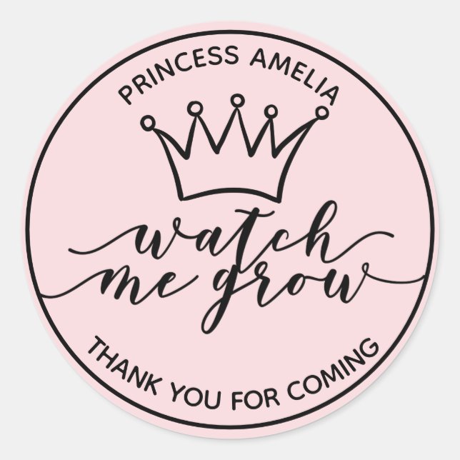 Watch Me Grow Pink and Black Royal Favour Classic Round Sticker (Front)