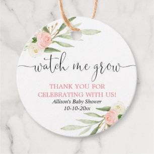 Watch me grow pink gold greenery favour cards favour tags