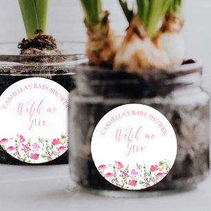 Watch me Grow Pink Wildflower Baby Shower Classic Round Sticker