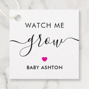 Watch Me Grow, Plant Baby Shower Tag, Fuchsia Favour Tags