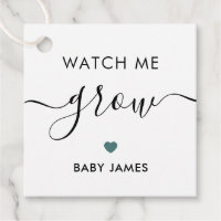 Watch Me Grow, Plant Baby Shower Tag, Grey Teal
