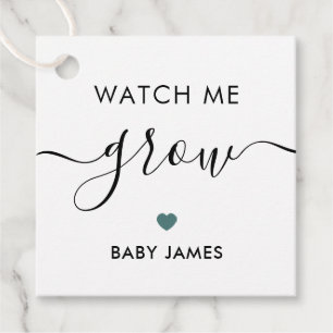 Watch Me Grow, Plant Baby Shower Tag, Grey Teal Favour Tags