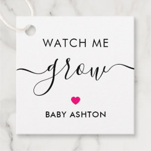 Watch Me Grow, Plant Baby Shower Tag, Hot Pink Favour Tags