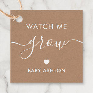 Watch Me Grow, Plant Baby Shower Tag, Kraft Favour Tags