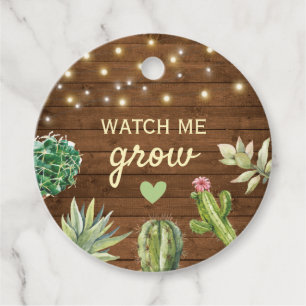 Watch Me Grow Rustic Baby Shower Cacti Cactus Pot Favour Tags
