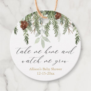 Watch me grow rustic pine baby shower favour tags
