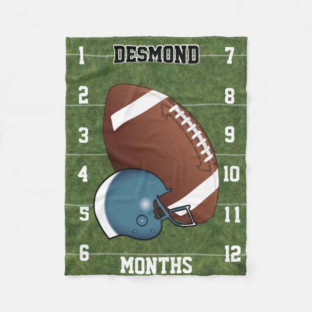 Watch Me Grow 👶 - Sport Football 🏈- Blue Fleece Blanket (Front)