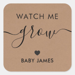 Watch Me Grow Sticker, Plant Baby Shower Tag, Square Sticker