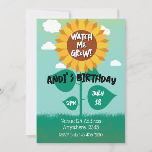 Watch Me Grow Sunflower Minimalist Birthday Invitation