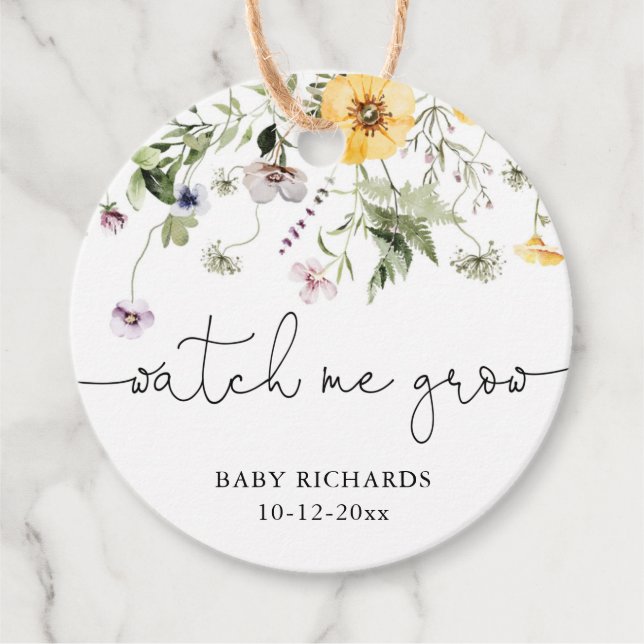 Watch me grow Wildflower floral lavender purple Favour Tags (Front)