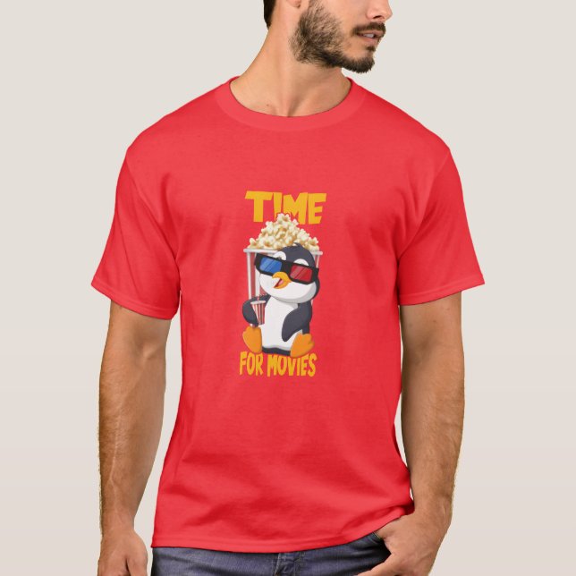 Watch Movies With Cartoon Penguin family T-Shirt (Front)