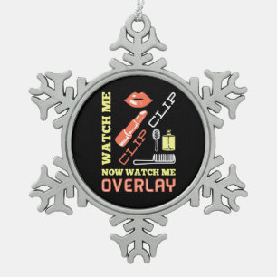 Watch Nail Artist Overlay Snowflake Pewter Christmas Ornament