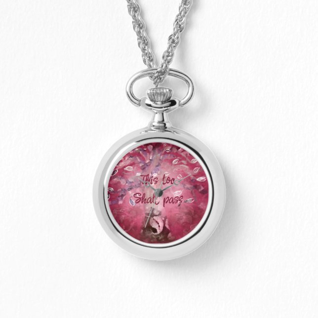 Watch Necklace - This Too Shall Pass Tree Pink (Front)