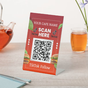 Watch Our Videos QR Code TikTok Follow Cafe Pedestal Sign