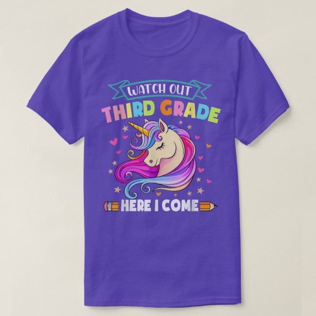 Watch Out 3rd Grade Here I Come Cute Back To Schoo T-Shirt (Design Front)