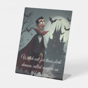 Watch out for those sleek vampires  pedestal sign