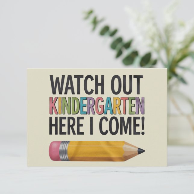 Watch Out Kindergarten Here I Come Back to School  Thank You Card (Standing Front)